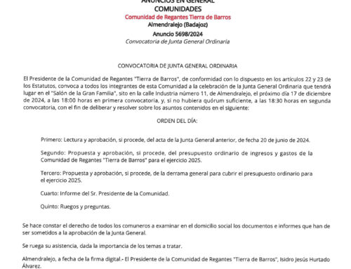 JUNTA COMUNIDAD REGANTES «TIERRA DE BARROS»